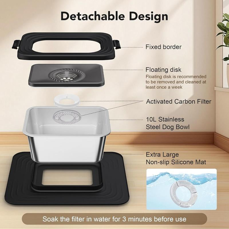 10L Stainless Steel Dog Water Bowl, With Anti Splash!