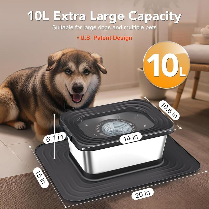 10L Stainless Steel Dog Water Bowl, With Anti Splash!